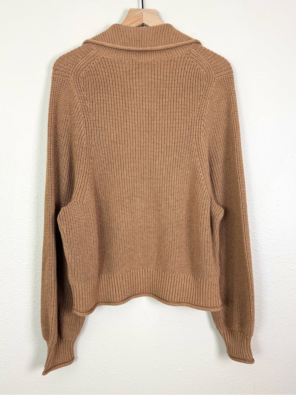 J. Crew Ribbed Cotton Button Collar Sweater Nautical Brown Tan Knit Size XL - Picture 7 of 10